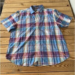 Tommy Bahama Button Up Plaid Shirt Size XL Men’s Blue Red Short Sleeve